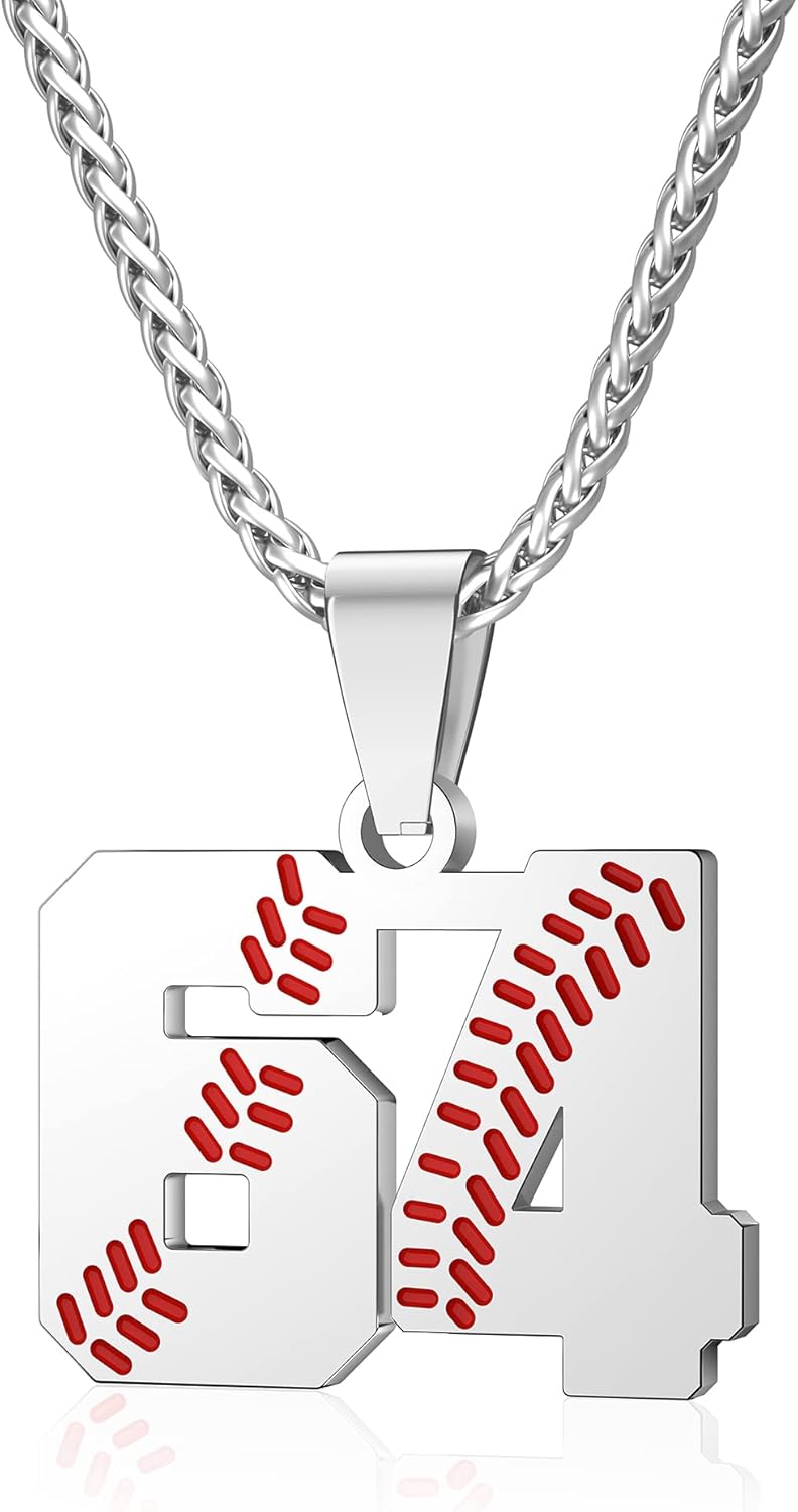 Wikavanli Personalized Baseball Jersey Number 00-99 Necklace - Stainless Steel Baseball Chain Pendant Necklace - Team Jewelry Gift for Boys, Girls, Men, Women - Image 1